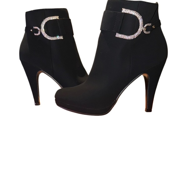 bella hanna Shoes - Bella Hanna Black Ankle Booties Rhinestone Buckle Heel Size 7.5 New With Tags